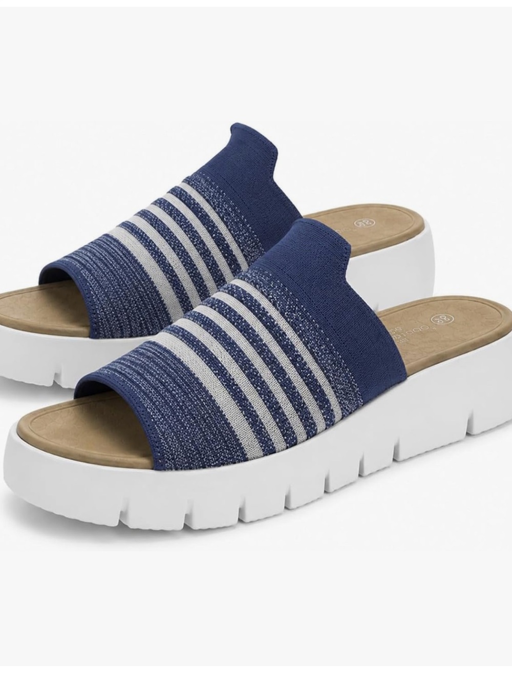 Bernie Mev Navy Knit Slide Sandals with White Platform Sole - NWT - Size 40